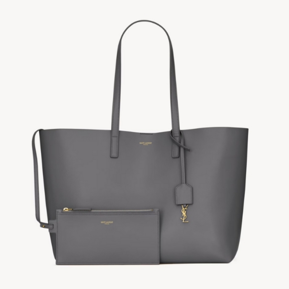 Saint Laurent Calfskin Large Shopping Tote in Grey